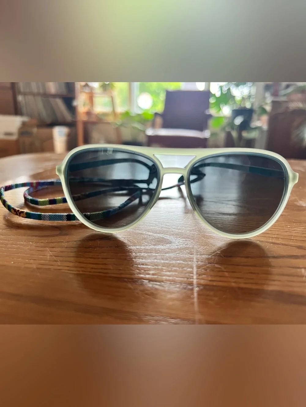 Goodr Buzzed on the Tower Mach G green sunglasses & chums retainer strap unisex